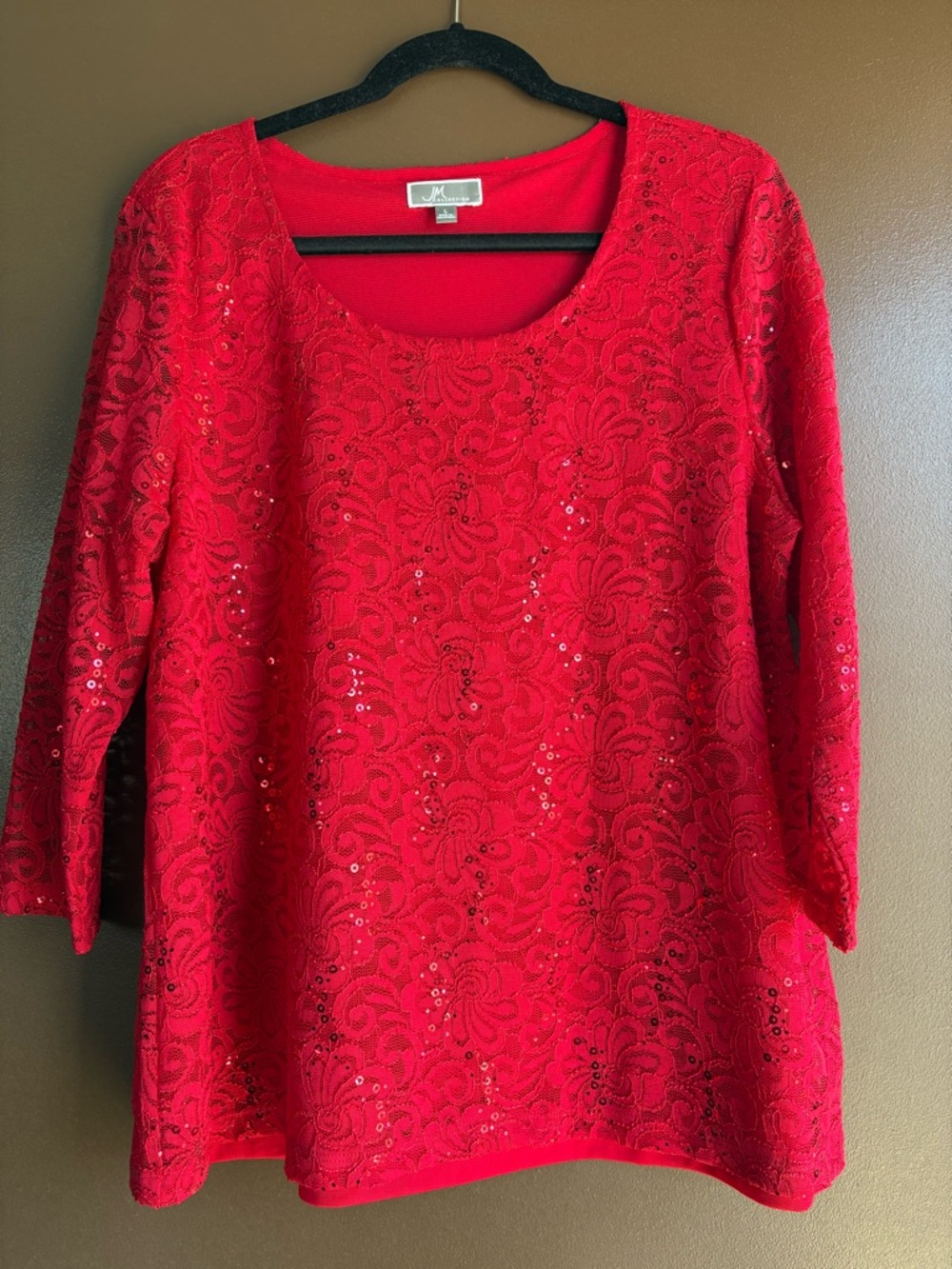 NWOT- JM Collection Red Sequin Shimmer Top